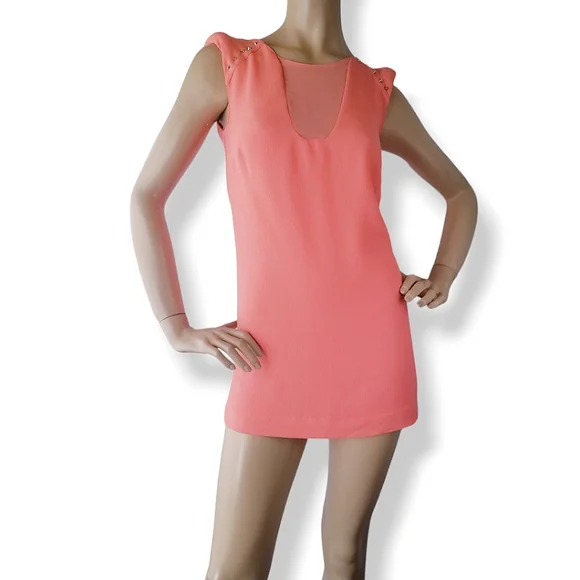 Zara Dresses Zara Peach Studded Trim Mini Shift Dress With